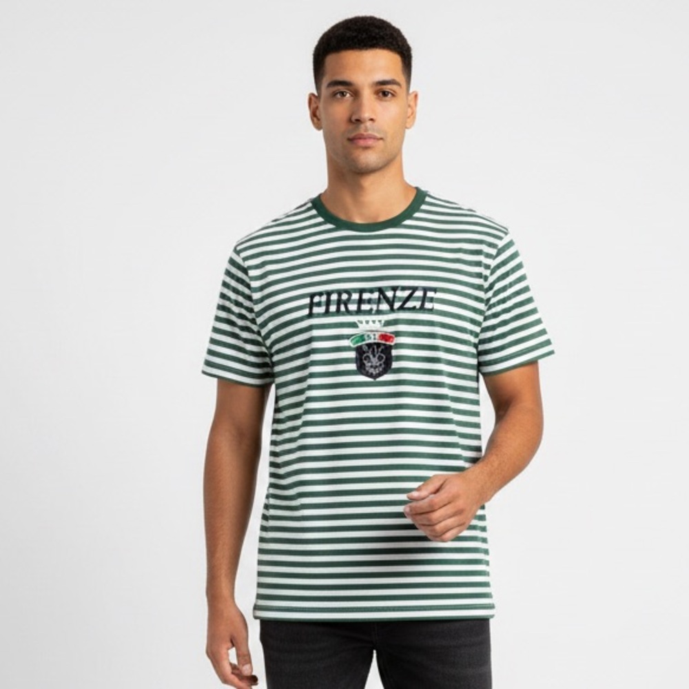 Green Striped Men's T-Shirt 100%cotton Large